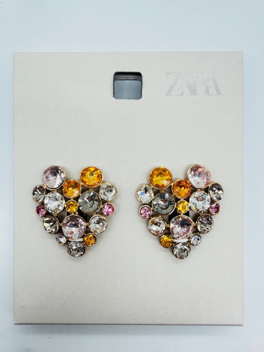 ZARA Multicolored Jeweled Heart Shaped Earrings NWT